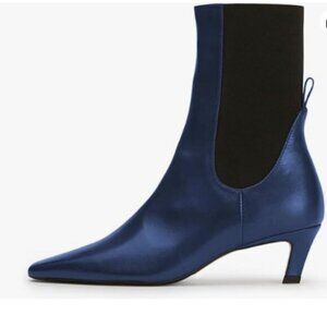 Milooey shoes Women's Square Toe Ankle Boots Comfy Kitten Low Heel Blue Shoes